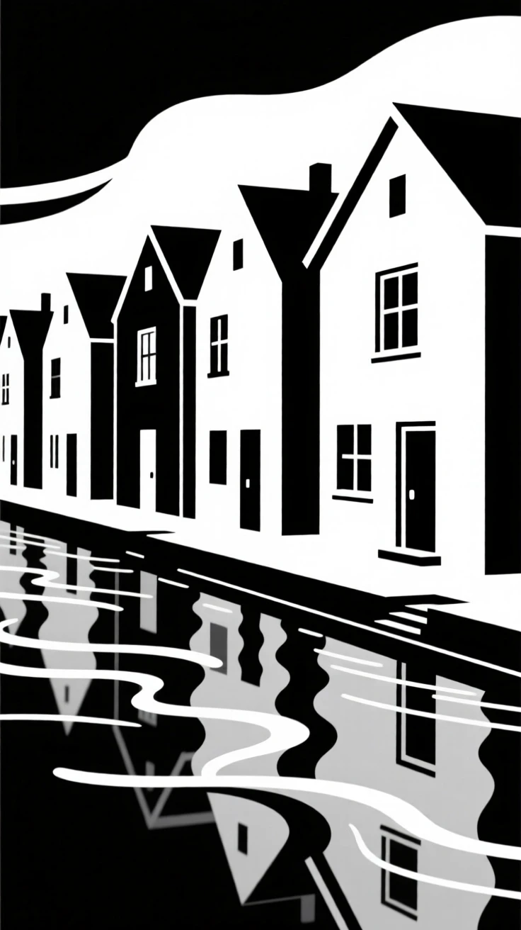 A colorful row of houses along a canal.