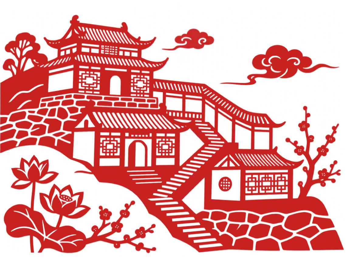 A hillside monastery of stacked stone buildings connected by winding staircases and covered walkways