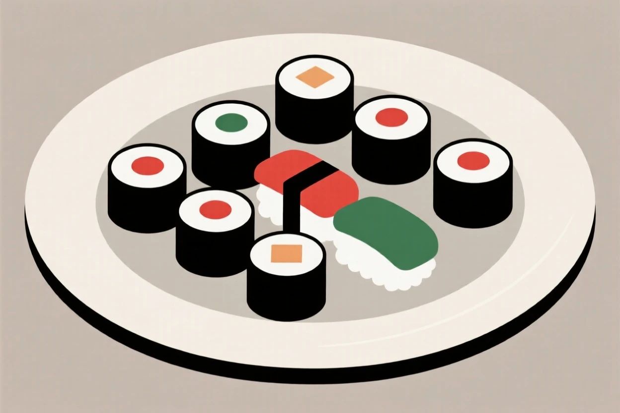 A plate of sushi rolls arranged neatly