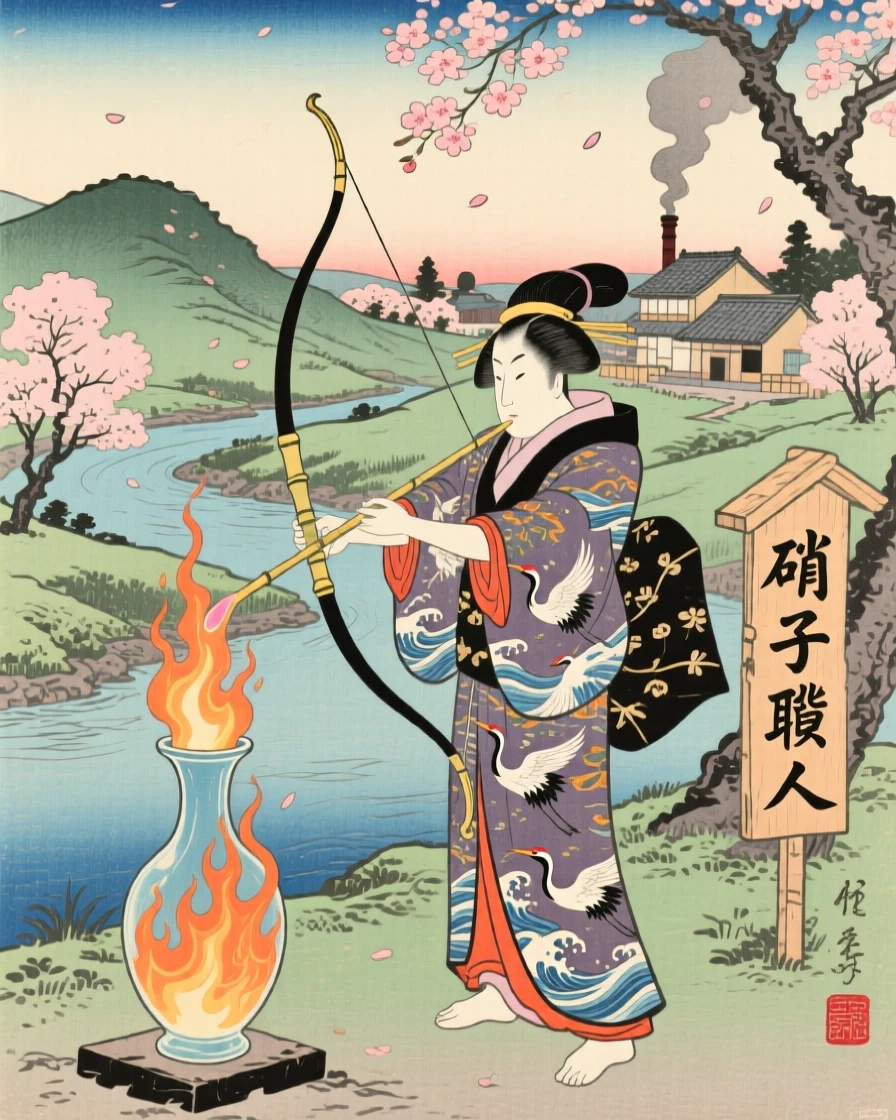 An archer shaping molten glass into a vase.