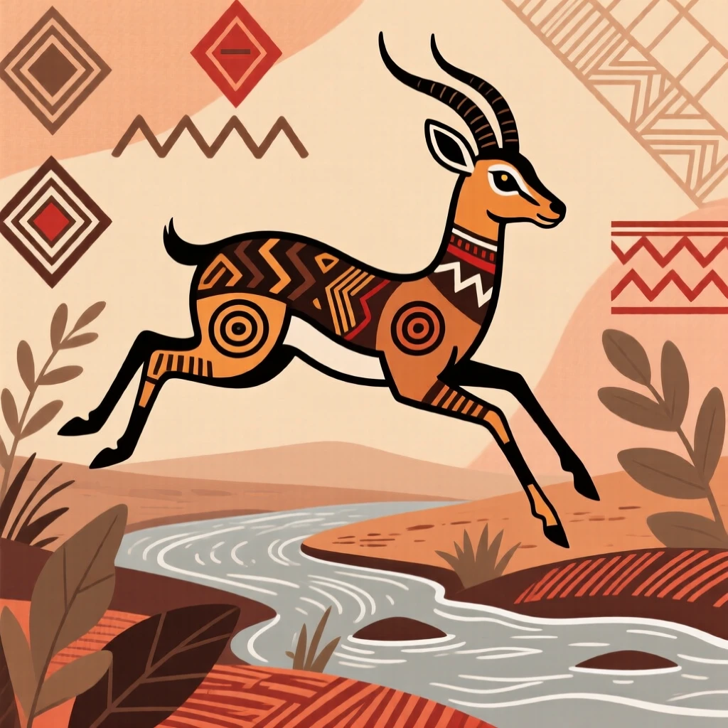 A klipspringer leaping across a stream.
