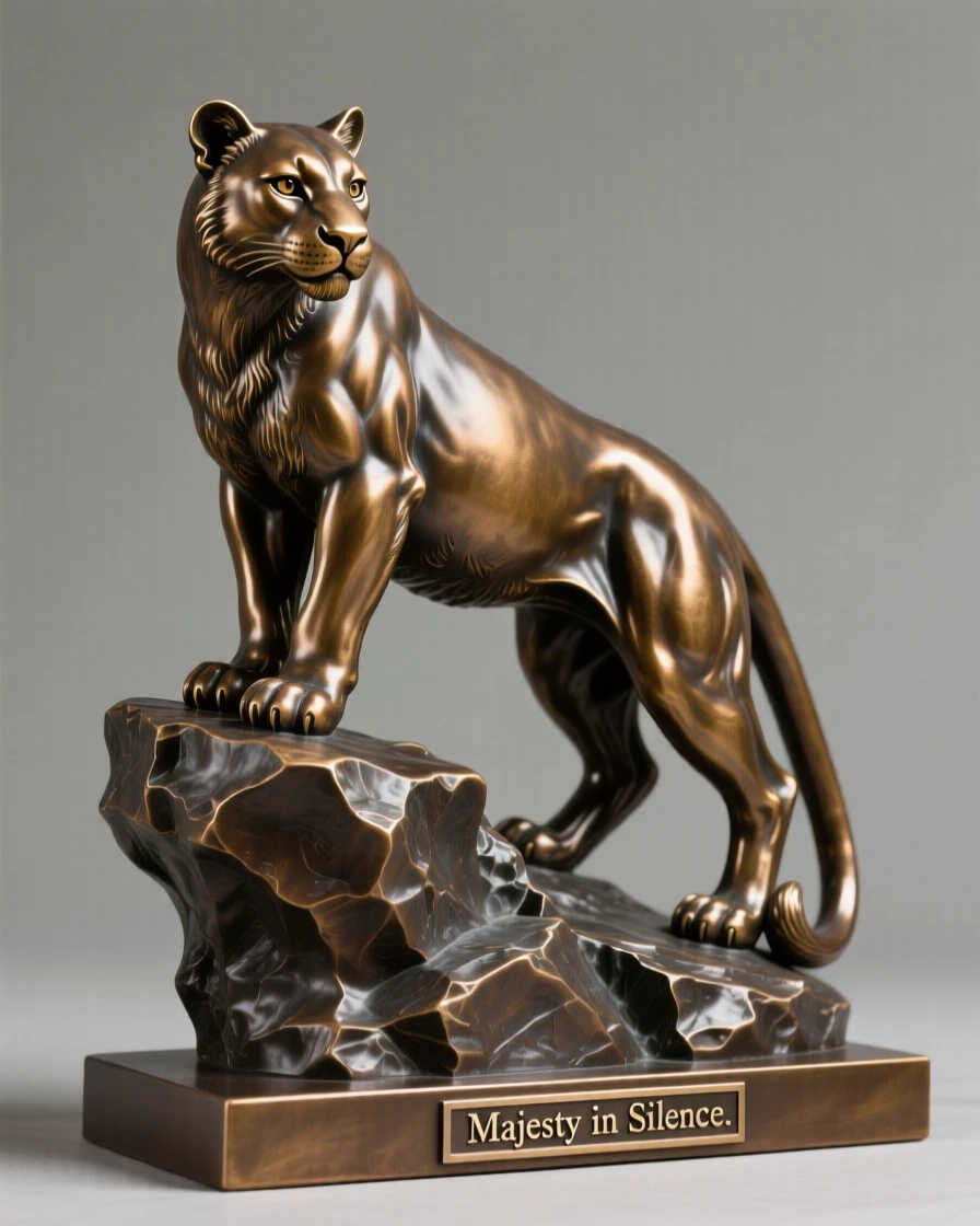 A mountain lion perched silently on a rocky ledge, rendered with rich, dynamic energy, evoking wonder and majesty