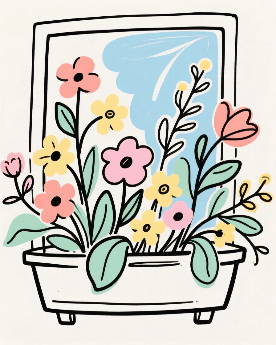 A window box overflowing with flowers