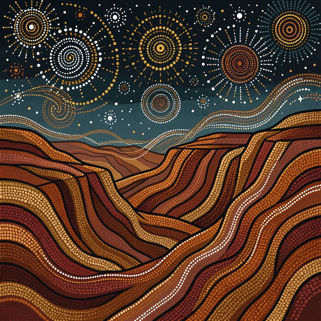 A windswept desert canyon beneath a starry night sky