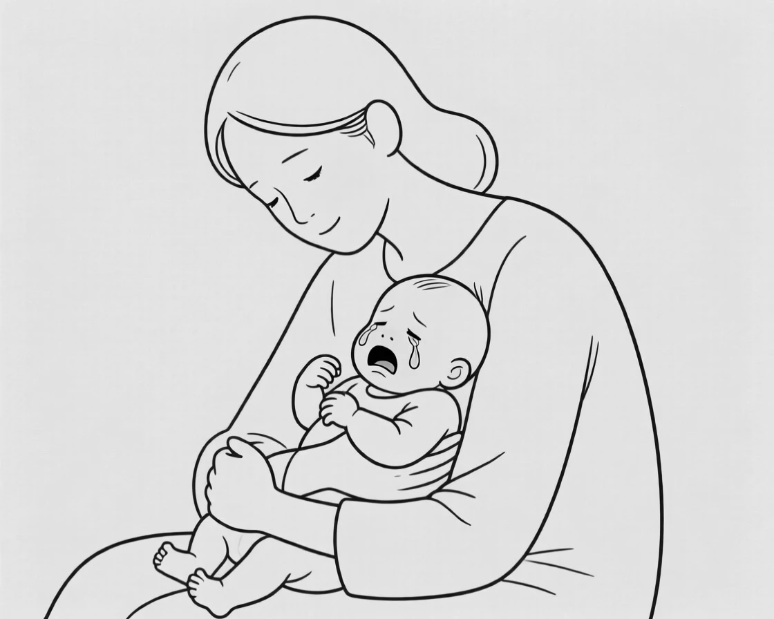 A mother comforting her crying baby