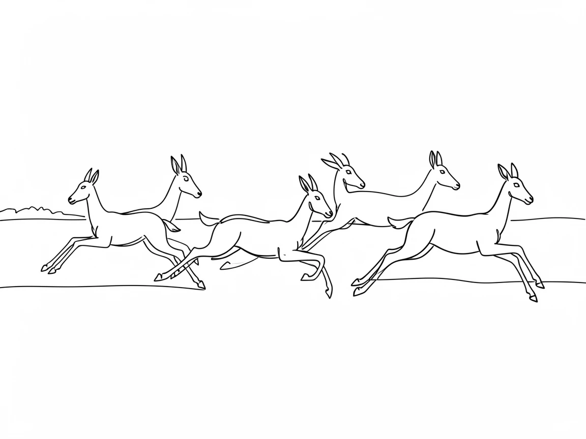 A herd of antelope leaping gracefully across an open savanna