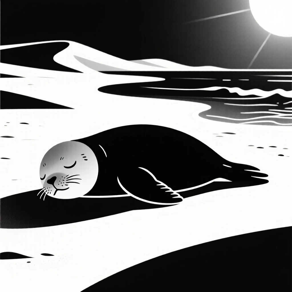 A baby seal resting on a sunny beach.
