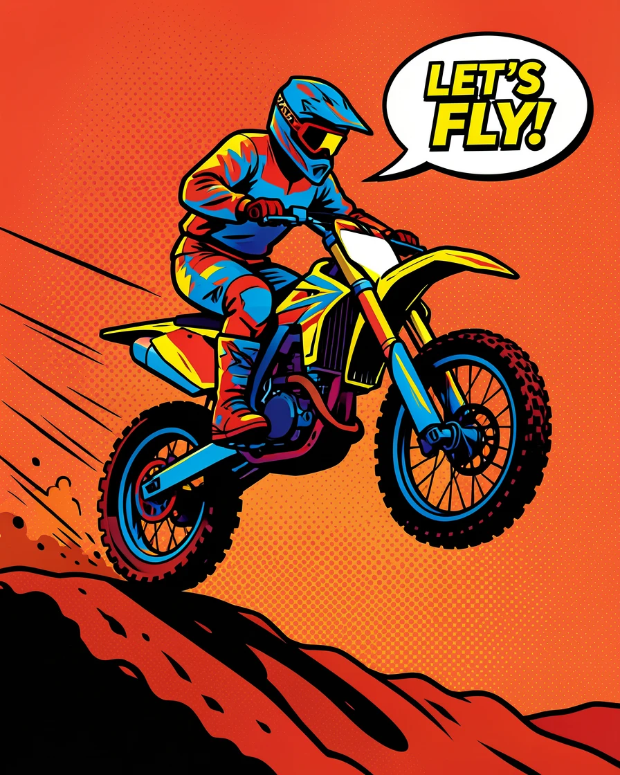 A motocross rider launching off a dirt jump mid-air
