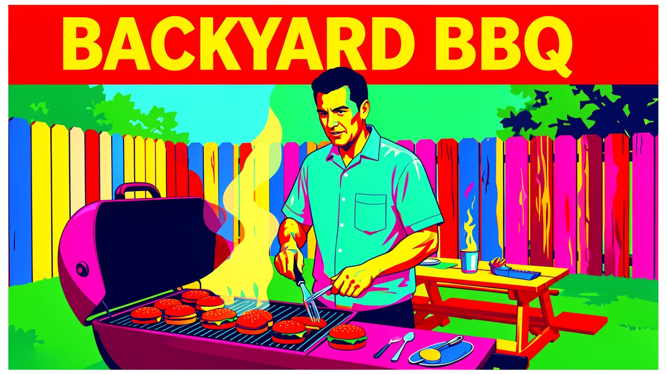 Man grilling burgers at a backyard barbecue