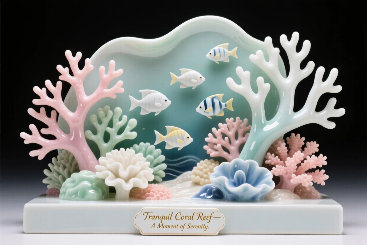A tranquil coral reef teeming with color, utterly peaceful and inviting.