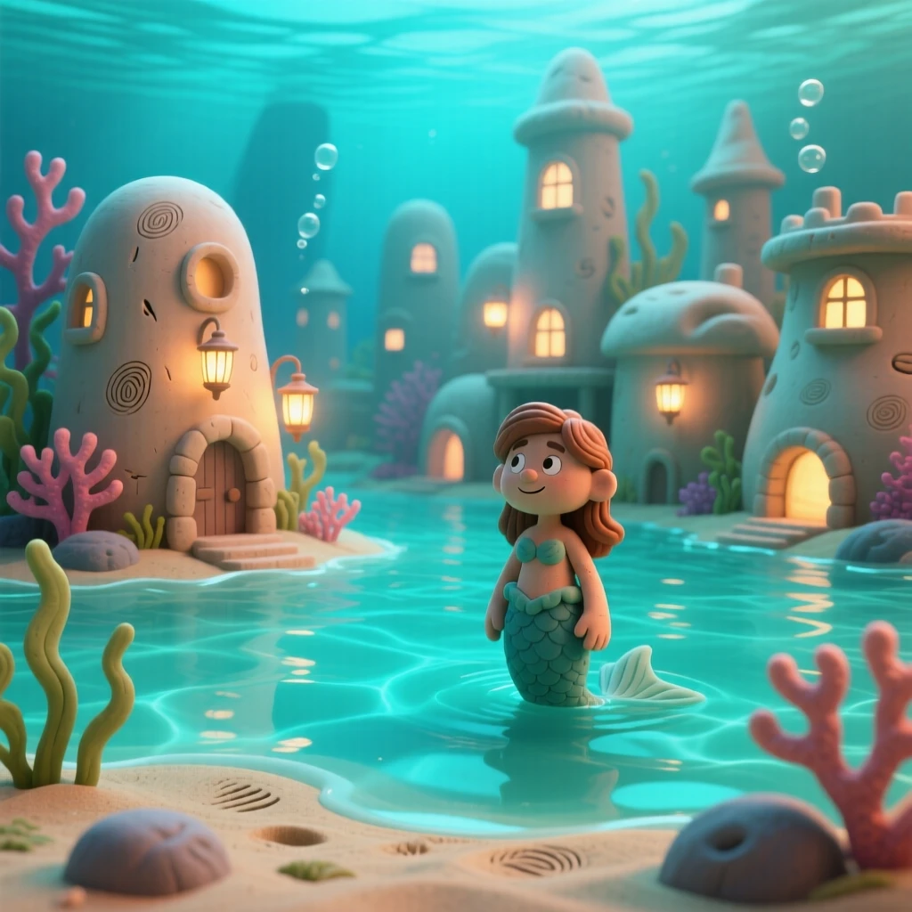 A merfolk city glowing beneath crystal-clear turquoise water