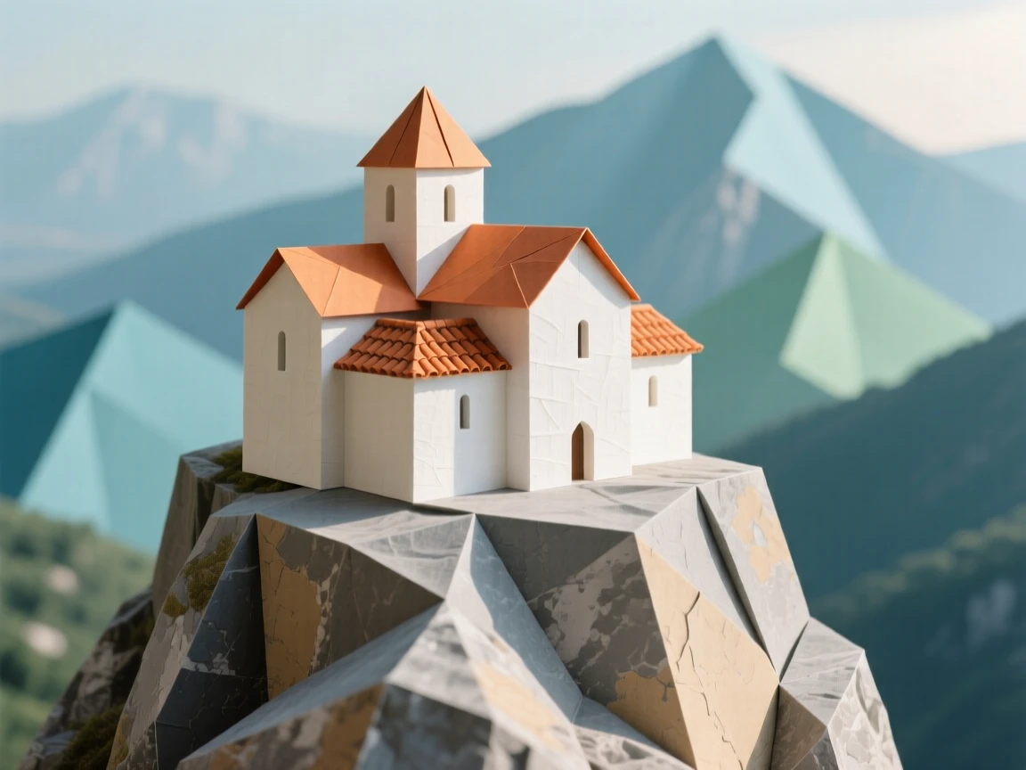 A quiet monastery perched atop a rocky pinnacle in the mountains of Greece.