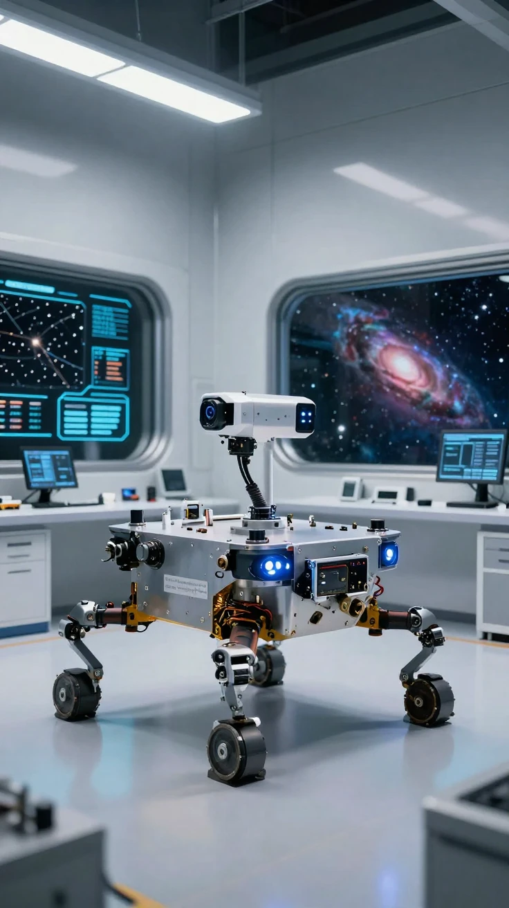 A robotic rover testing new technology in a sterile lab at the edge of the solar system