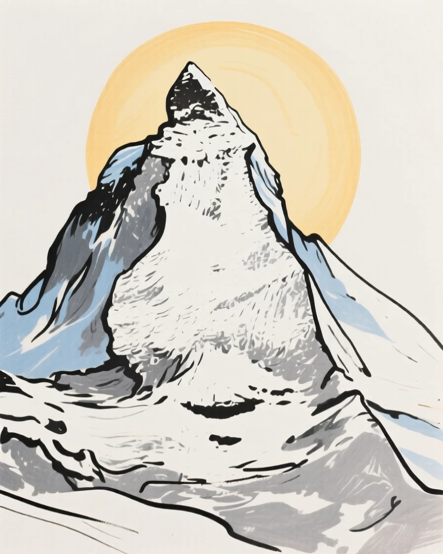 A snow-capped mountain peak at sunrise