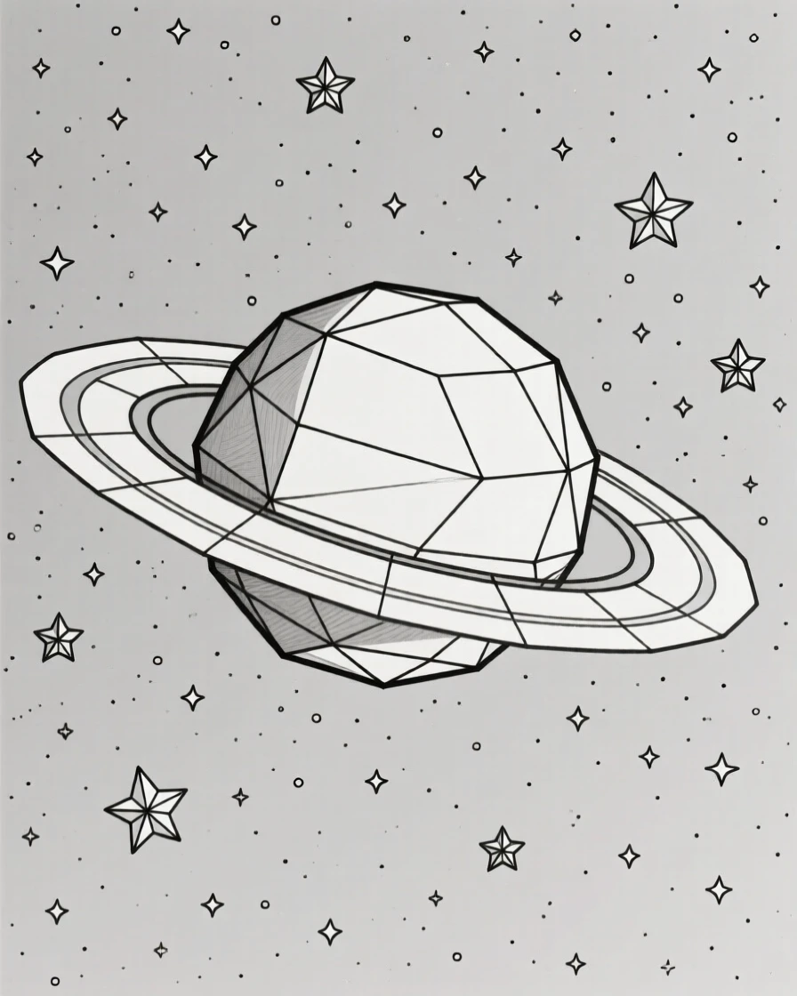 The planet Saturn with its rings against a starfield
