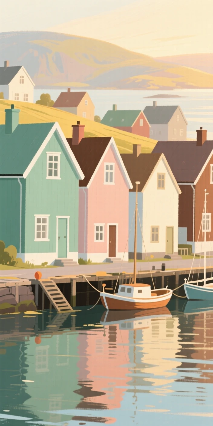 The colorful houses lining the harbor of a Faroese village