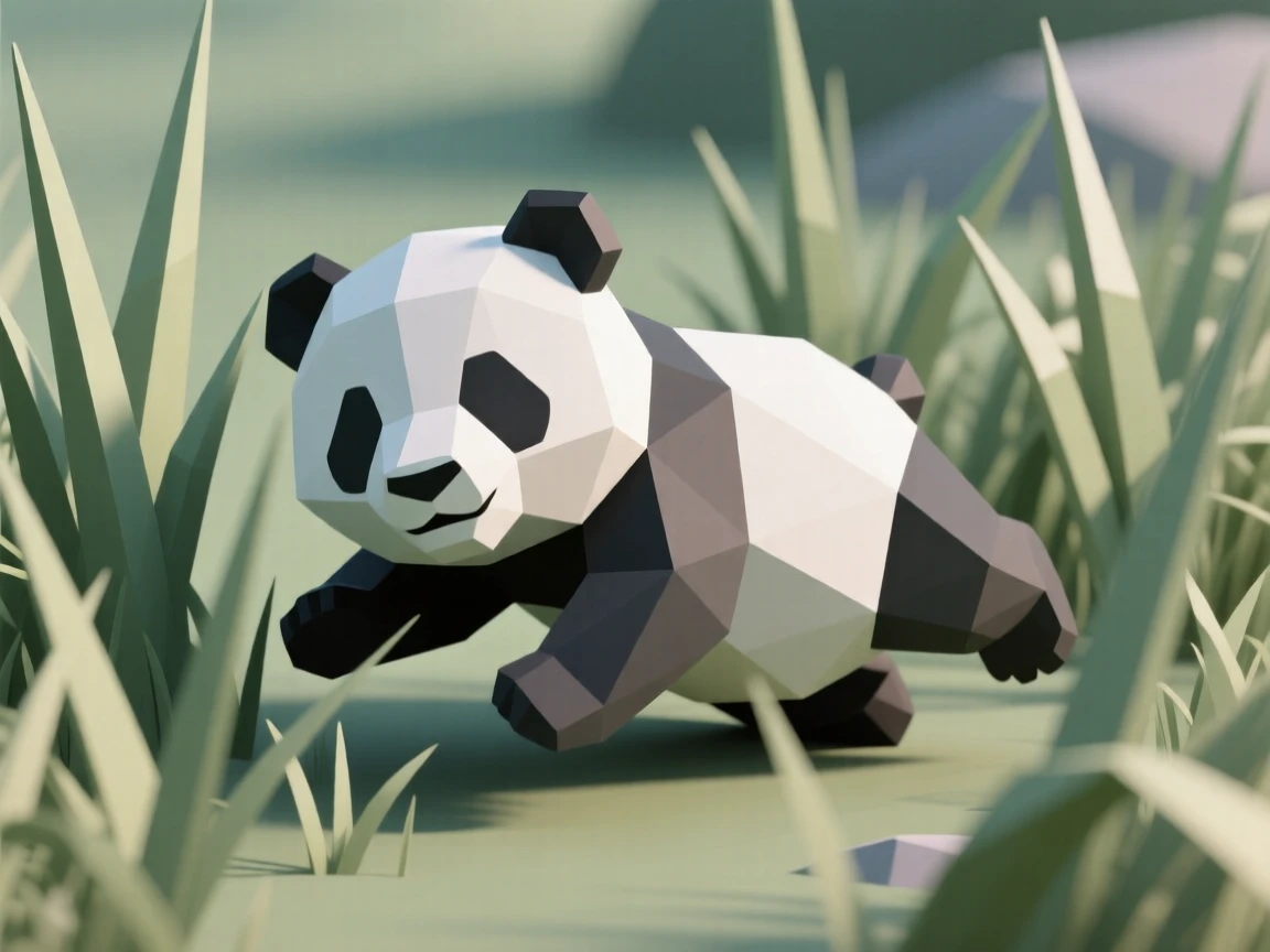 A giant panda cub tumbling in the grass, amid tall swaying grass. the background gently blurs to keep focus on the subject. The mood is tender and intimate.