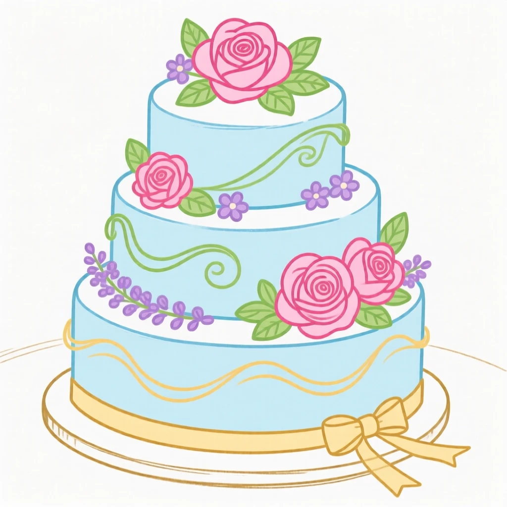 A three-tiered wedding cake decorated with sugar flowers.