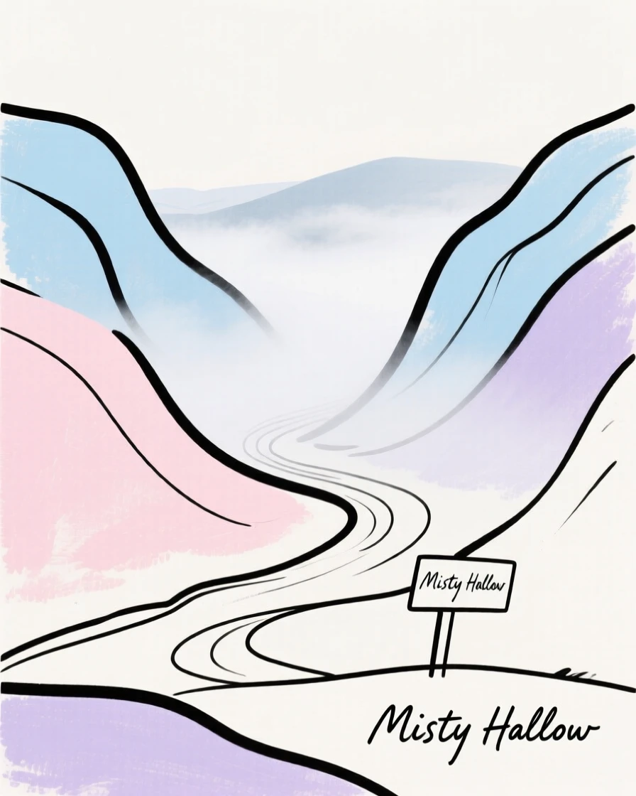 A misty valley between two ridges
