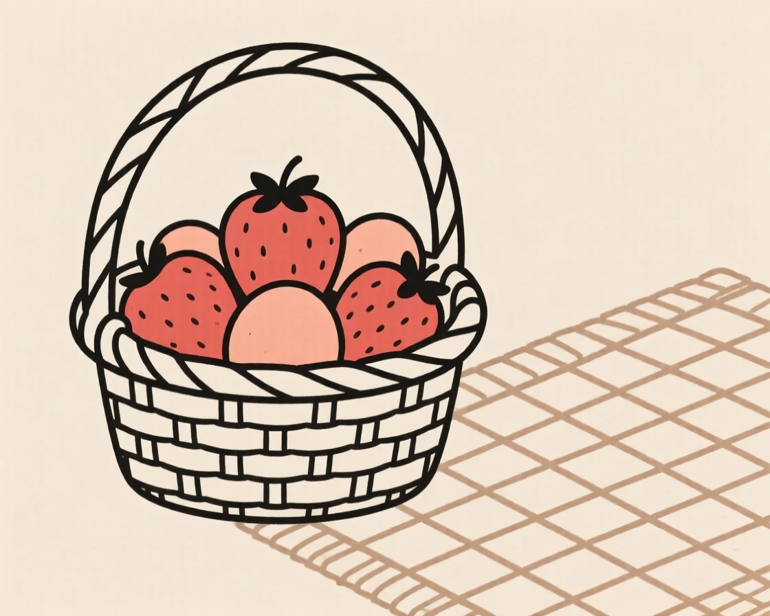 A close-up of basket of ripe strawberries arranged beside a woven placemat in a cozy breakfast nook, full of warm comfort.