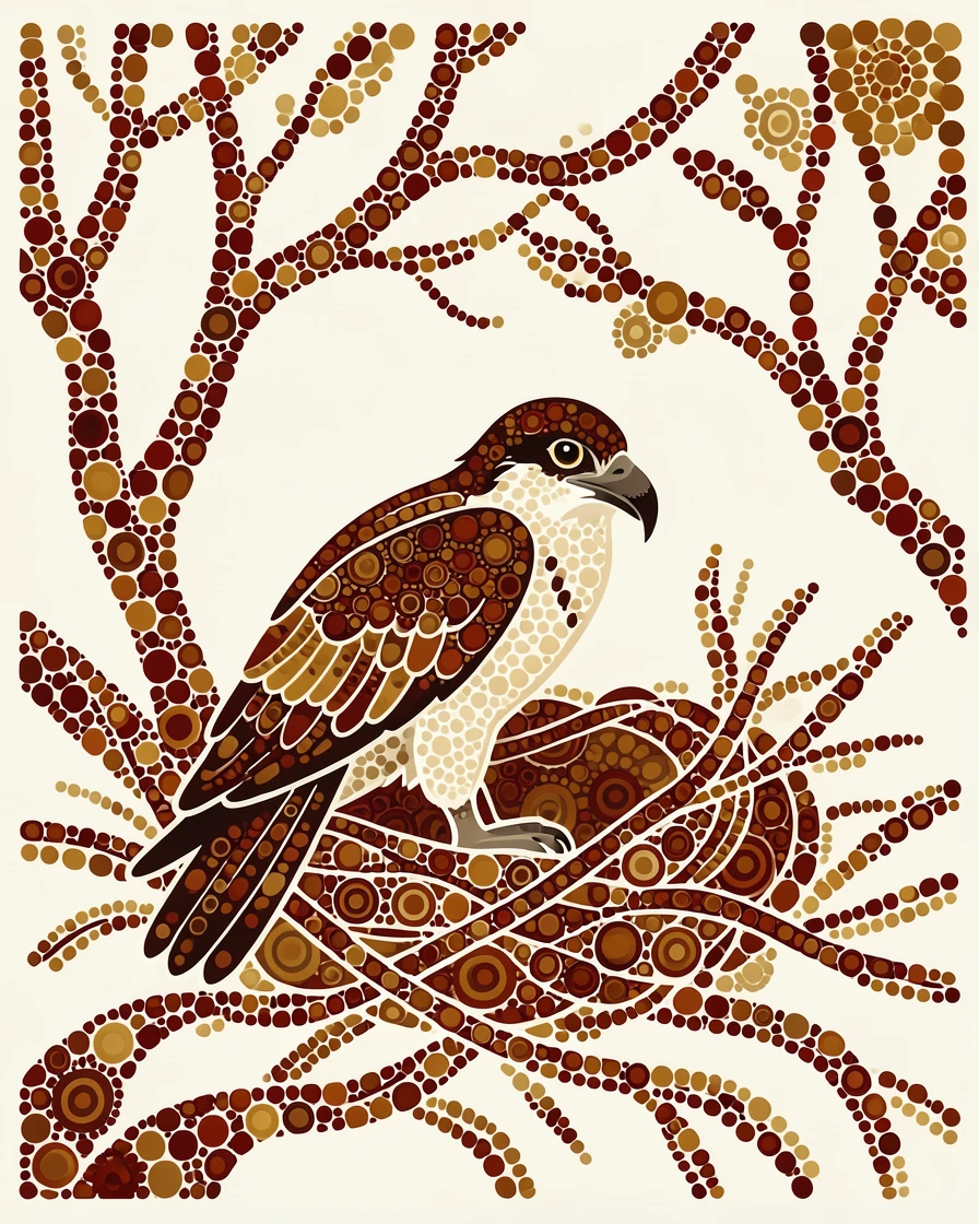 A osprey nesting among treetop branches