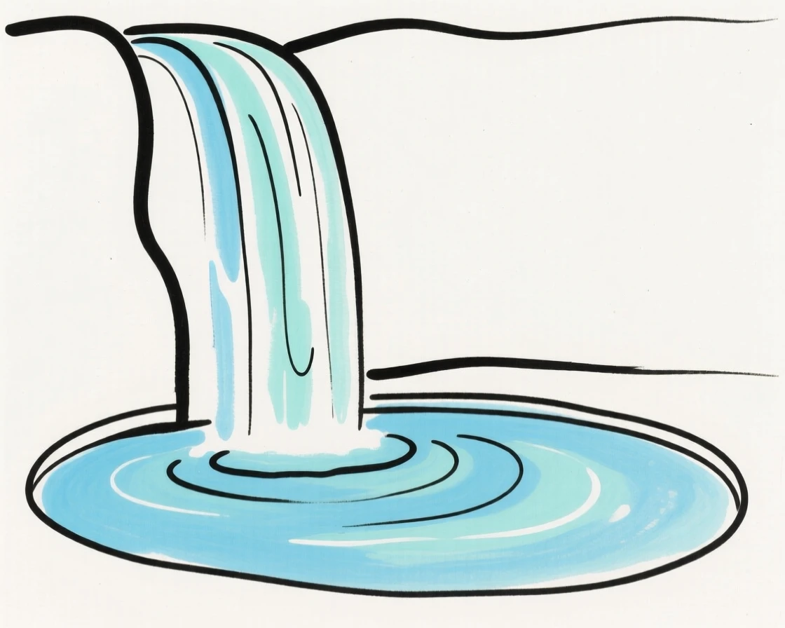 A waterfall cascading into a pool