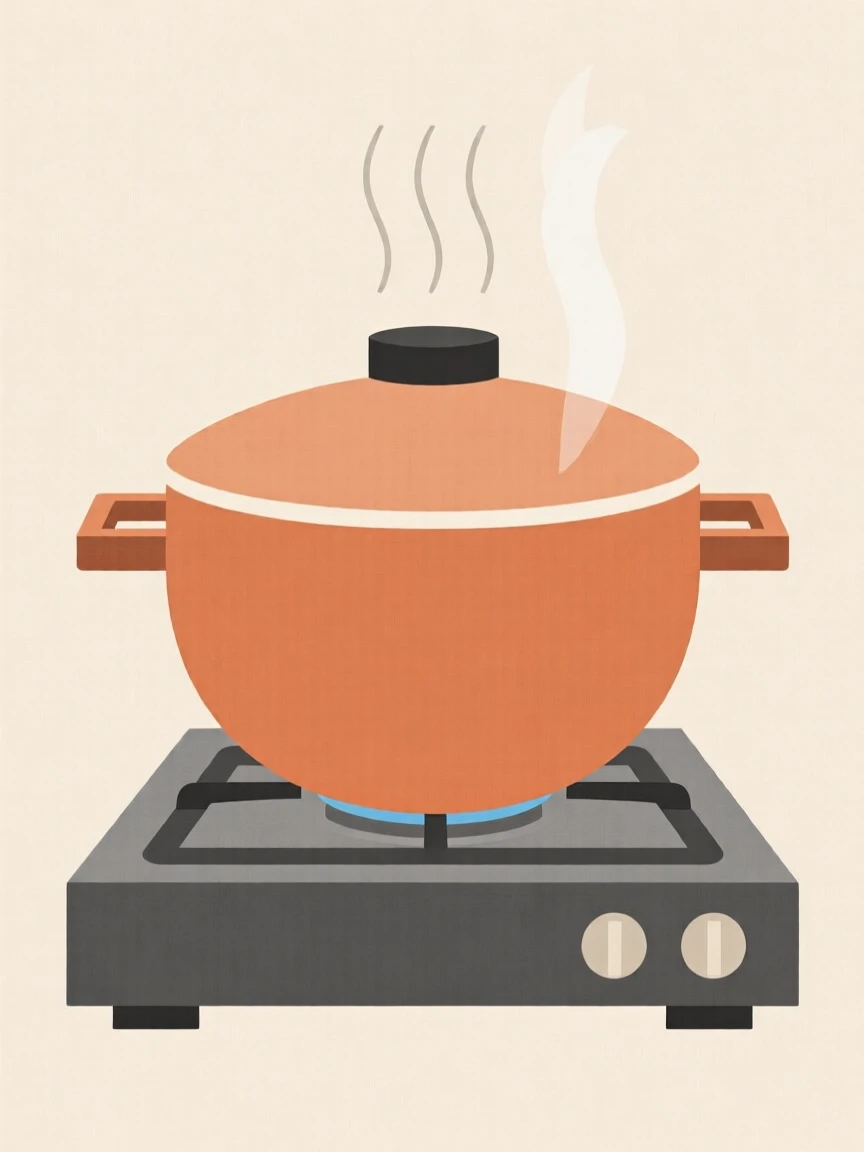 A pot of soup simmering on a stove