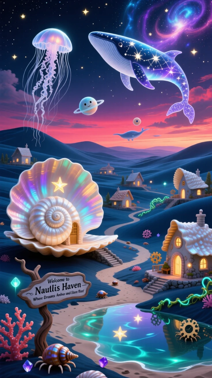 A village of houses shaped like seashells stretches farther than the eye can follow, and stars seem to nest between its stones.