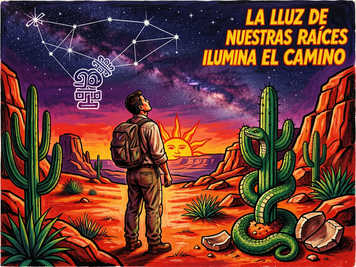A traveler admiring stars from a remote desert campsite