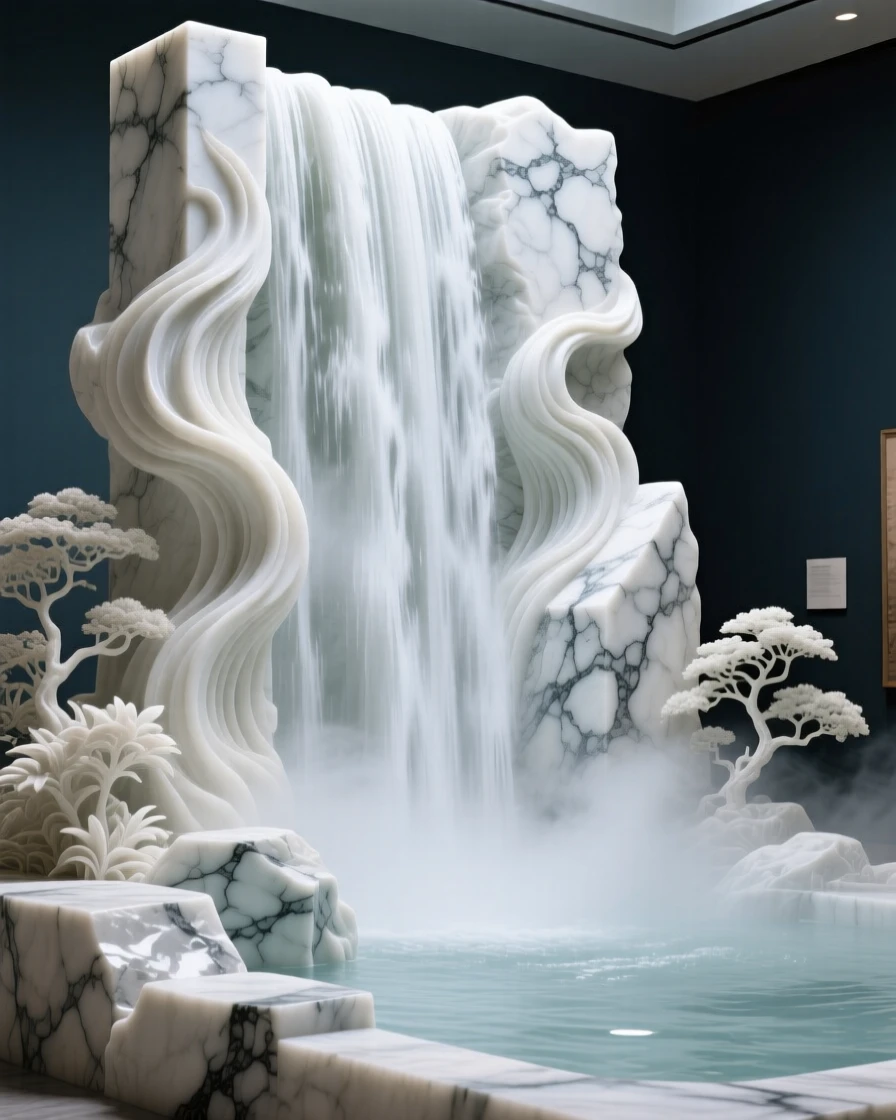 A sweeping, cinematic composition of a towering waterfall cascading into a misty pool, capturing the raw beauty of the natural world