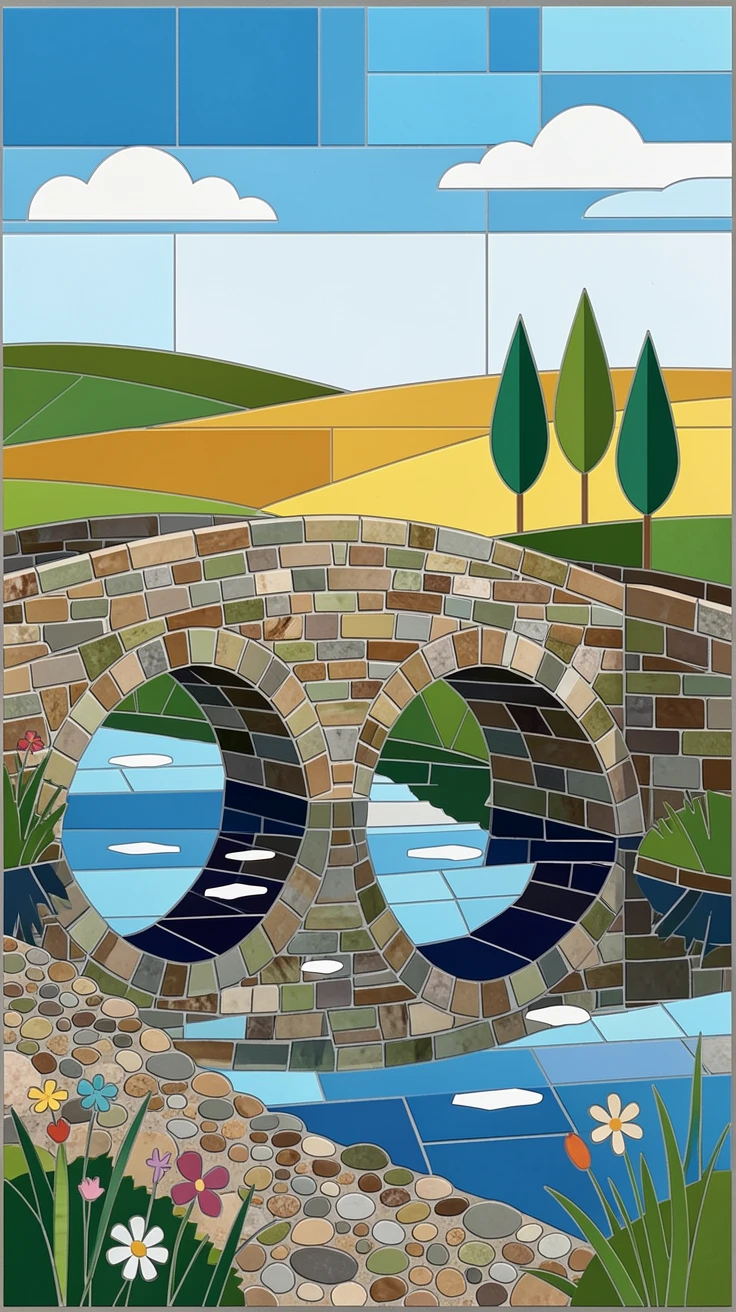The ancient stone bridges of a quiet English countryside village.