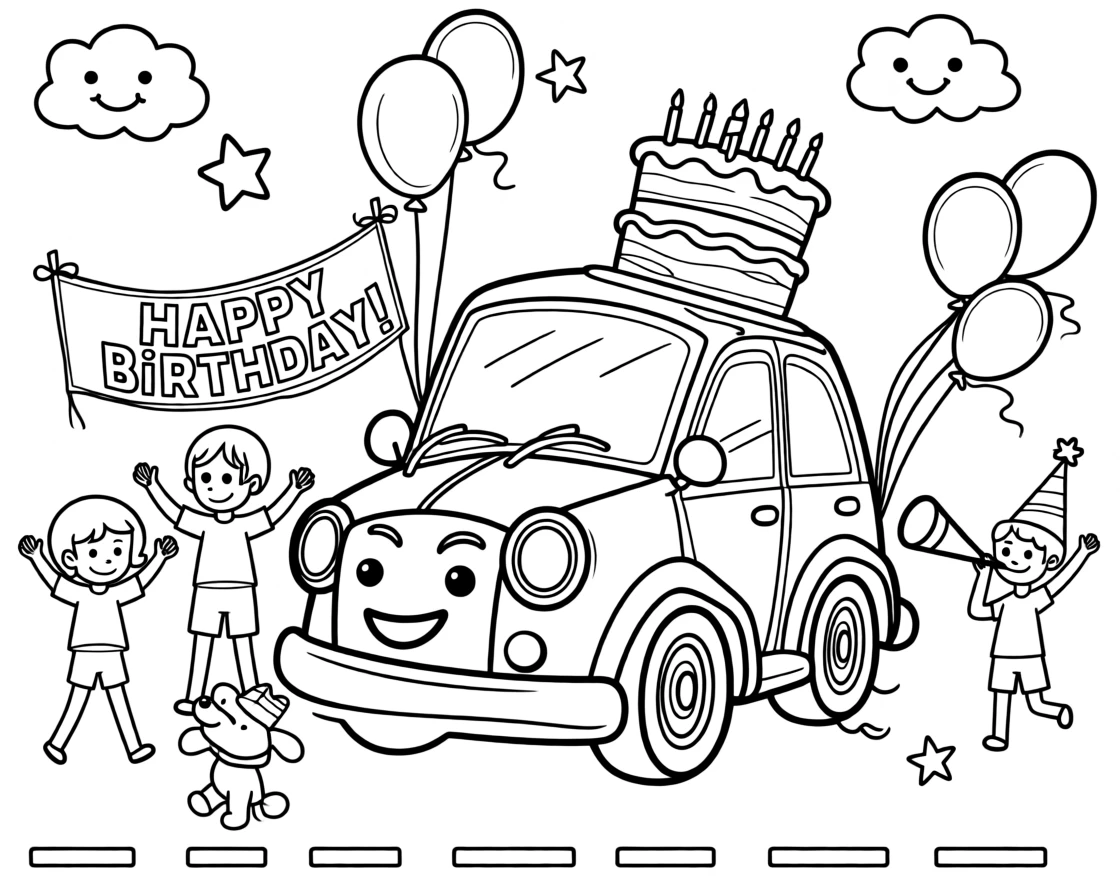 A birthday parade with a decorated car honking happily