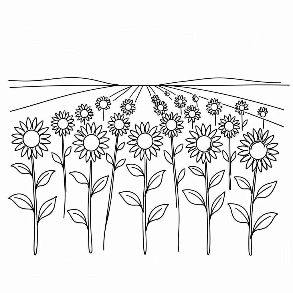 A single sunflower field stretching in neat rows toward the horizon