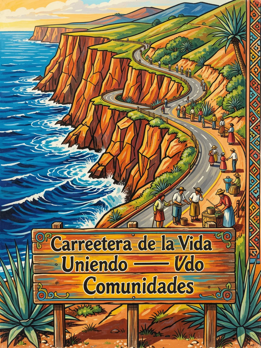 A scenic coastal highway curving along dramatic cliffs