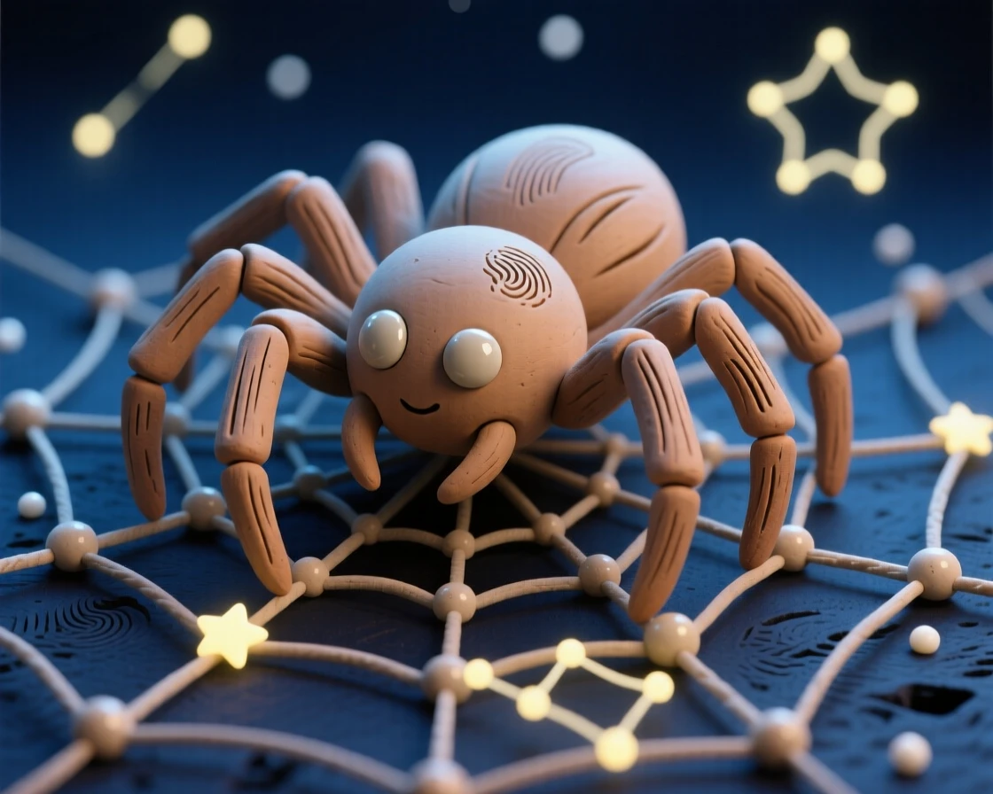 A star-spun spider weaving a web of constellations at midnight