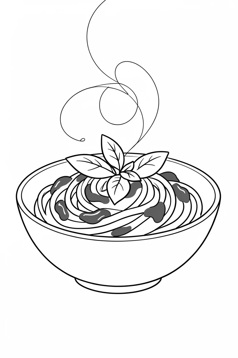 A bowl of fresh pasta twirled with tomato sauce and basil leaves