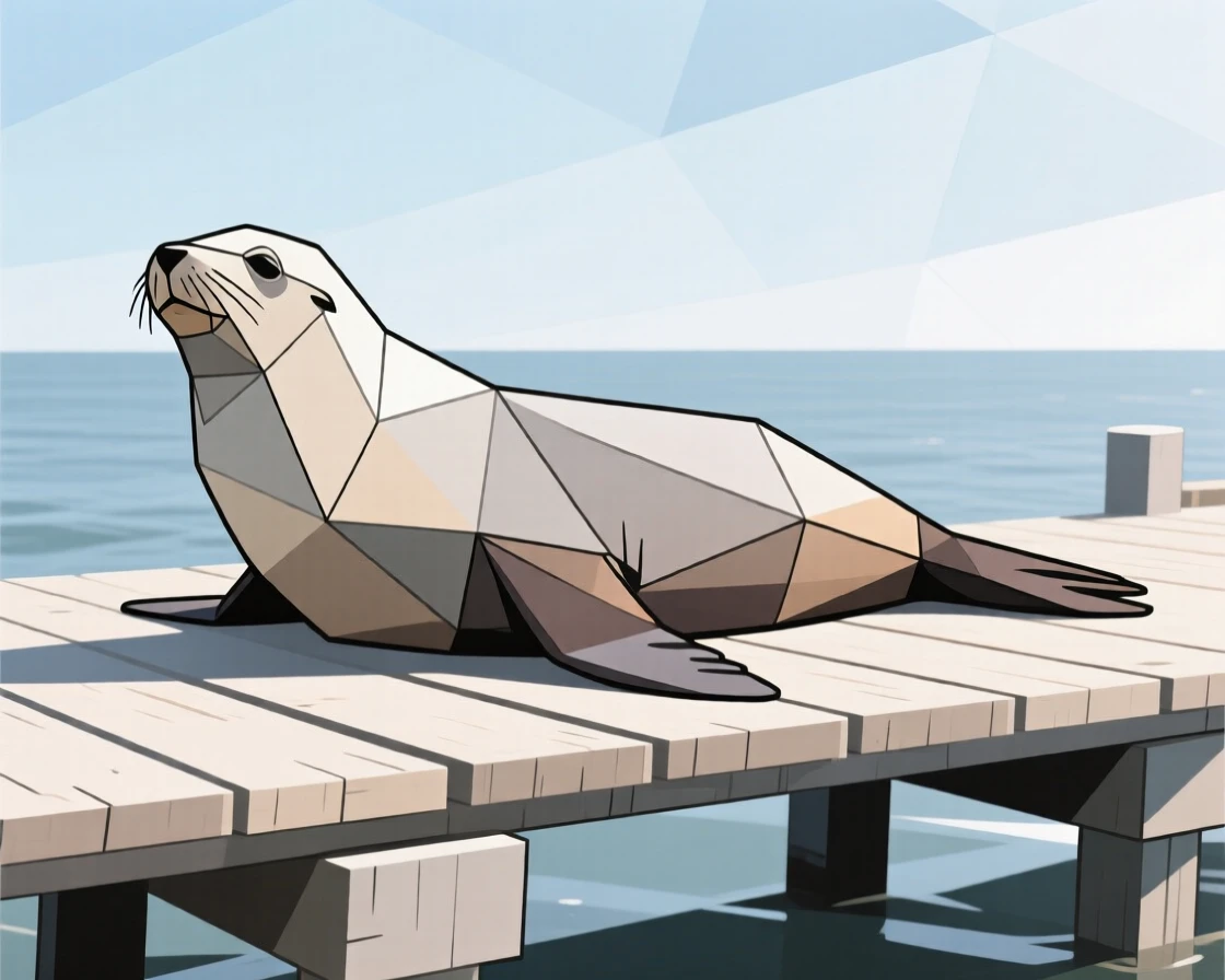A sea lion basking on a sunny pier