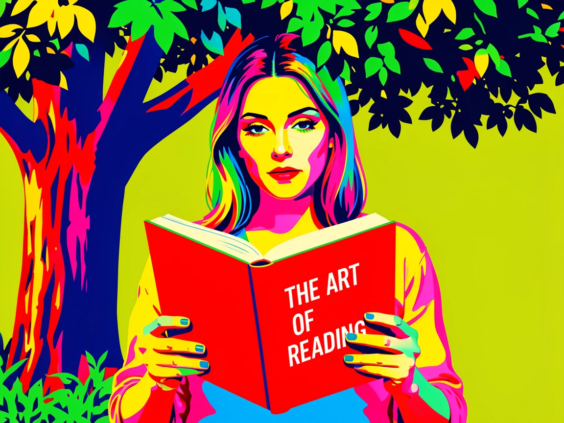 Woman reading a book under a shady tree