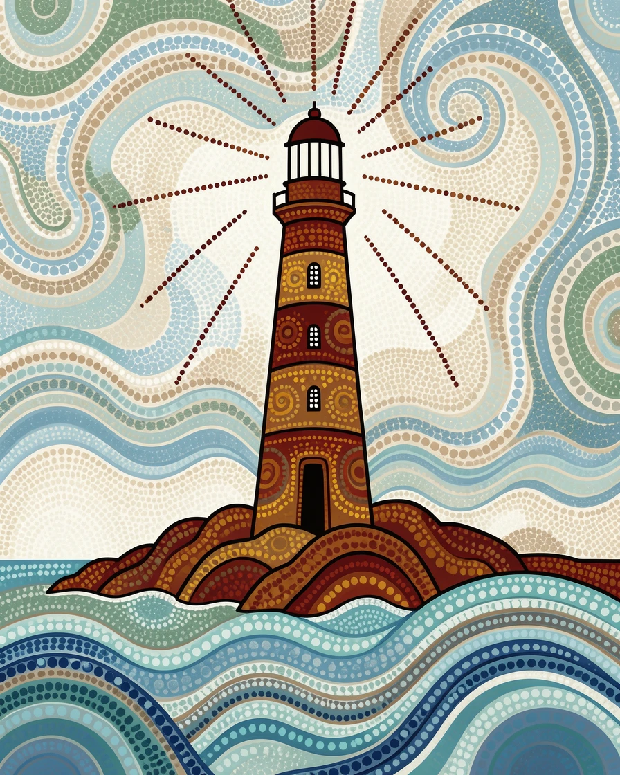 A coastal lighthouse shrouded in morning mist