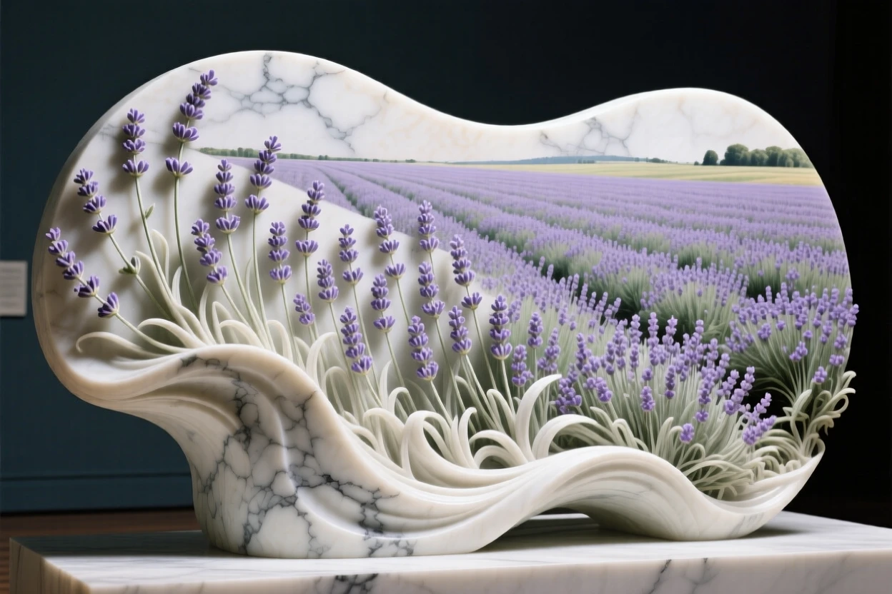 A sweeping, cinematic composition of an endless field of blooming lavender, capturing the raw beauty of the natural world