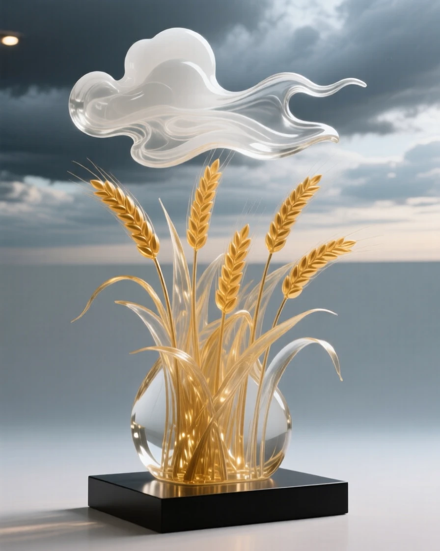 A golden wheat field under a dramatic sky under a dramatic sky with shifting clouds, wide panoramic composition, feeling expansive and awe-inspiring.