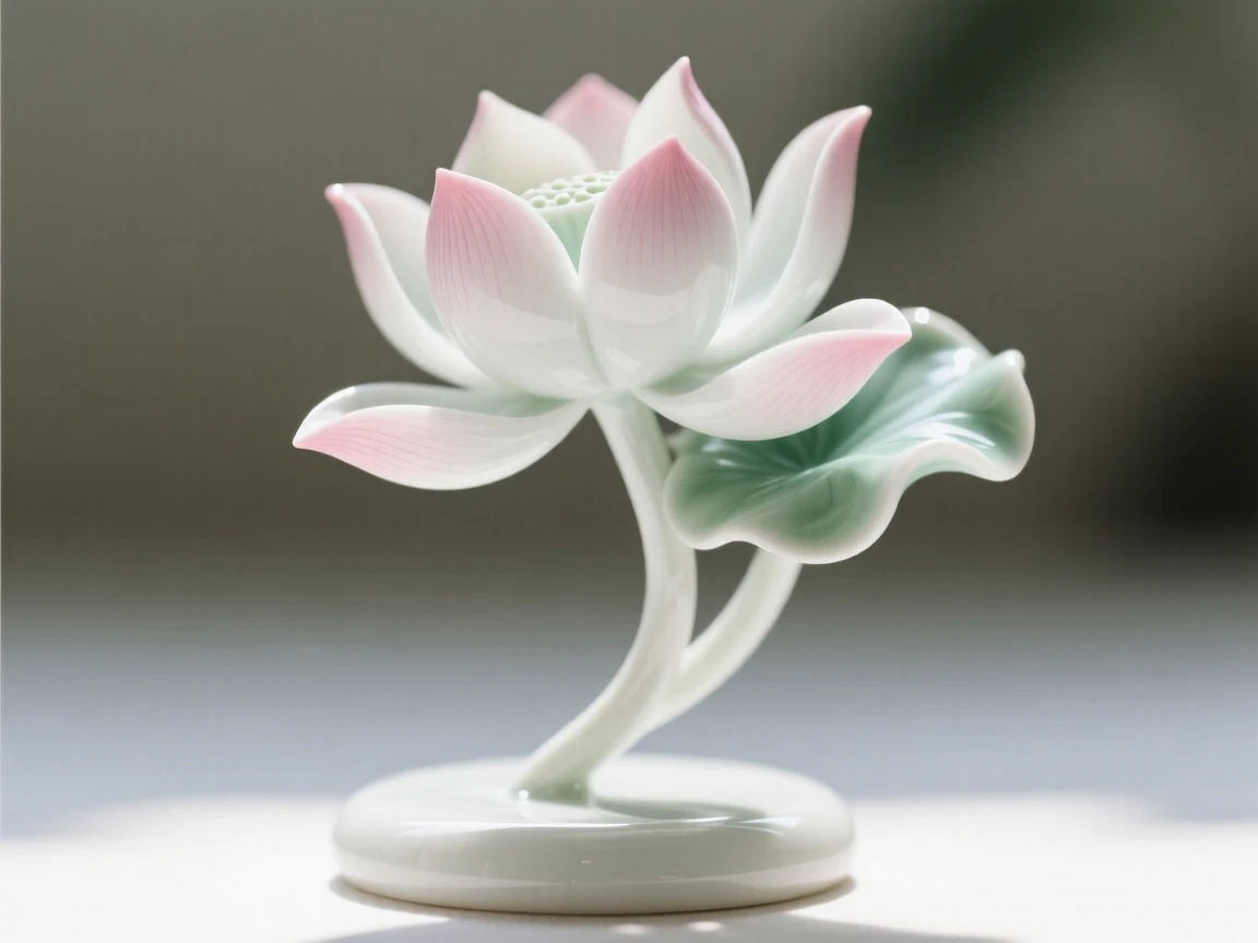 A single lotus flower caught mid-bloom against a soft blurred background, glowing softly in gentle morning light.