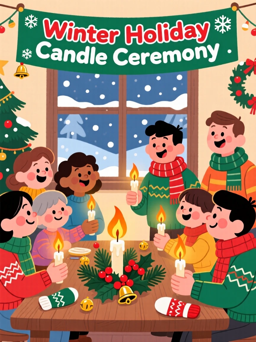 A candle-lighting ceremony during a winter holiday gathering.