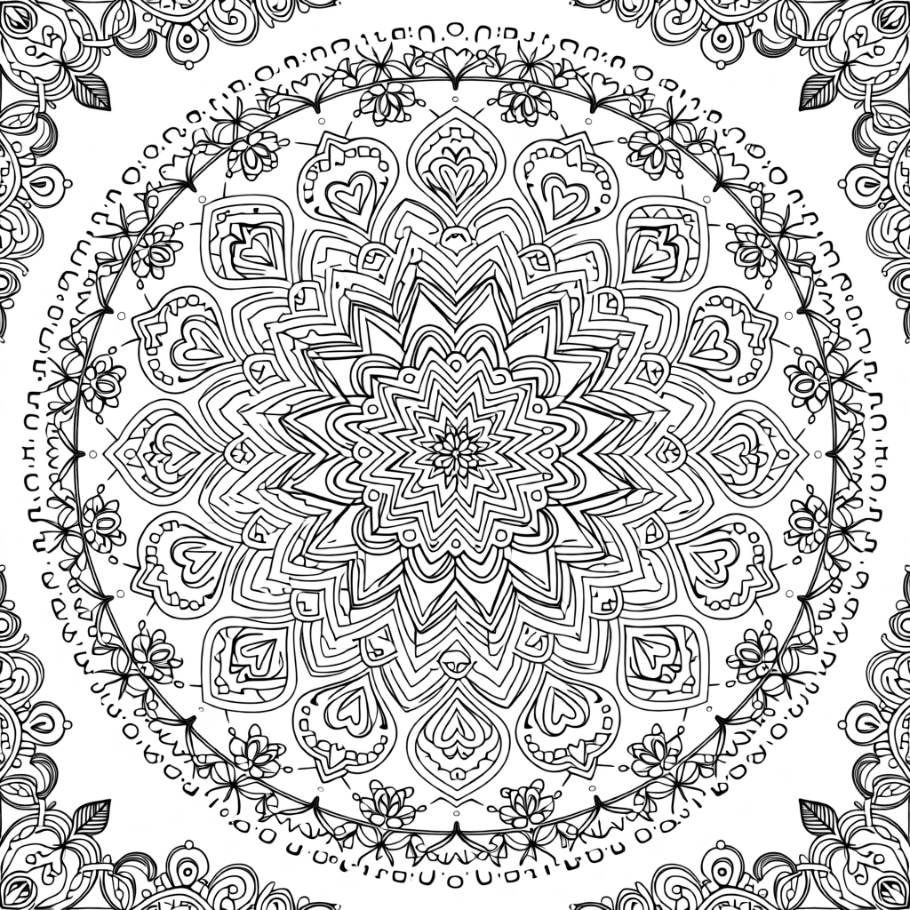 A mandala of interlocking hearts forming a Valentine's rosette.