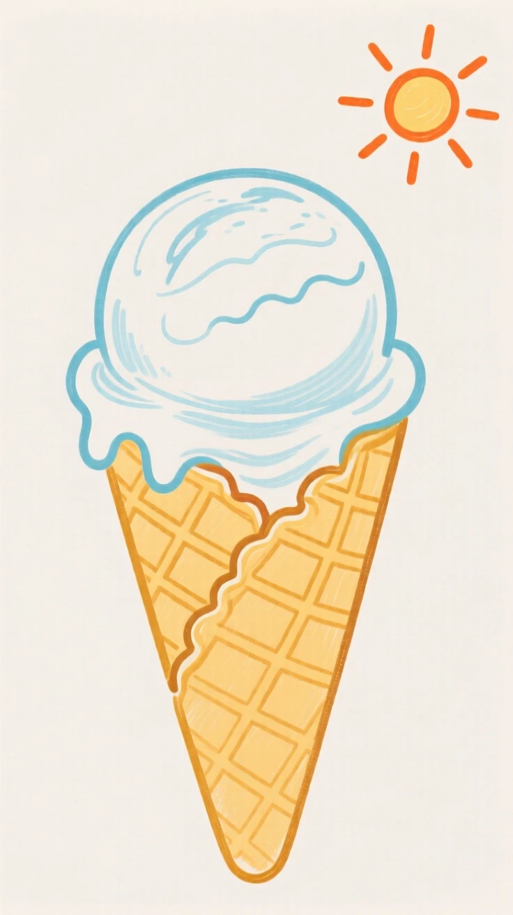 A scoop of ice cream in a waffle cone on a summer day.