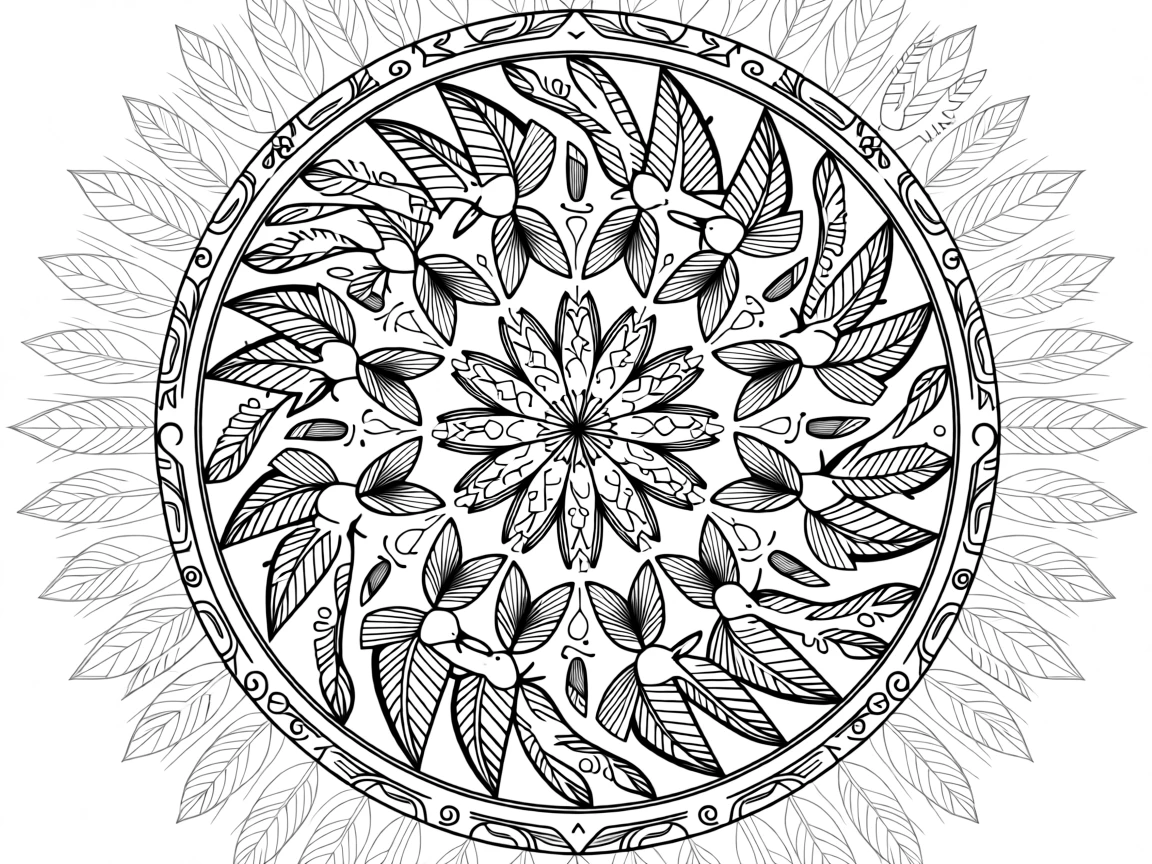 A mandala composed of tessellating bird silhouettes like an Escher print.