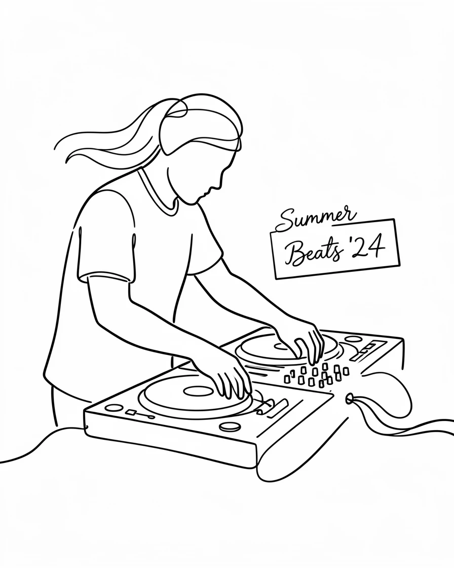 A DJ mixing turntables at an outdoor summer music festival