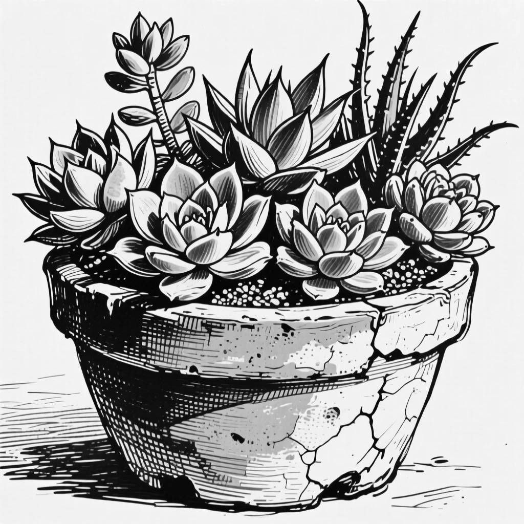 A cluster of succulents arranged in a rustic terracotta planter.