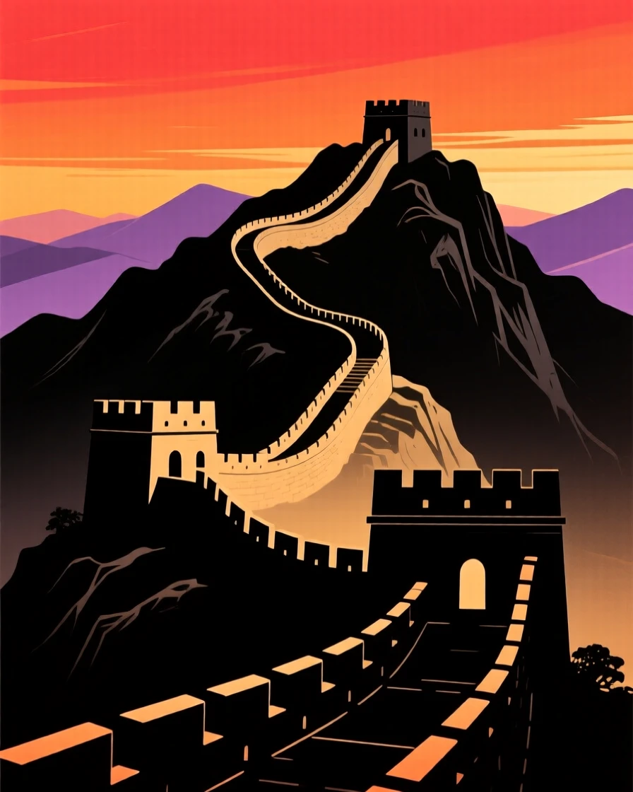 The Great Wall of China winding along a mountain ridge into the distance.