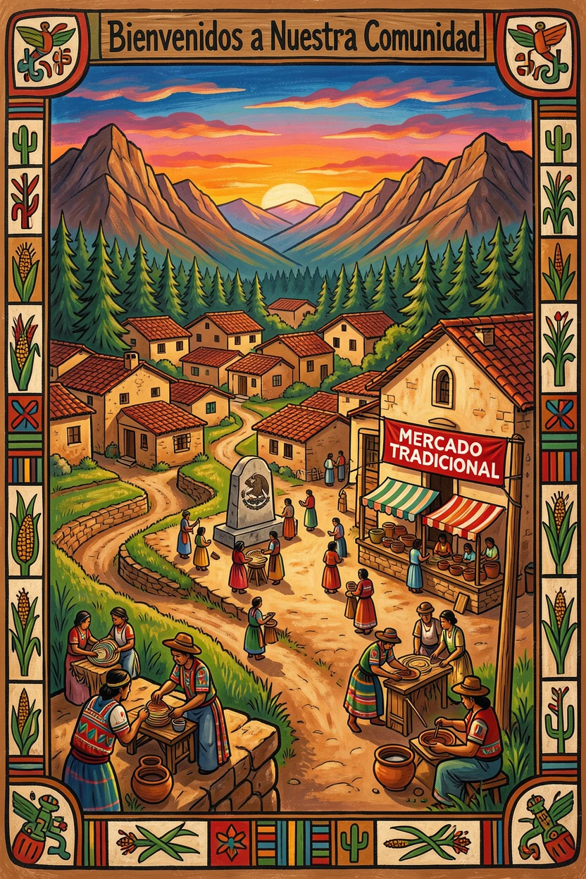 A quiet mountain village seen from a scenic overlook